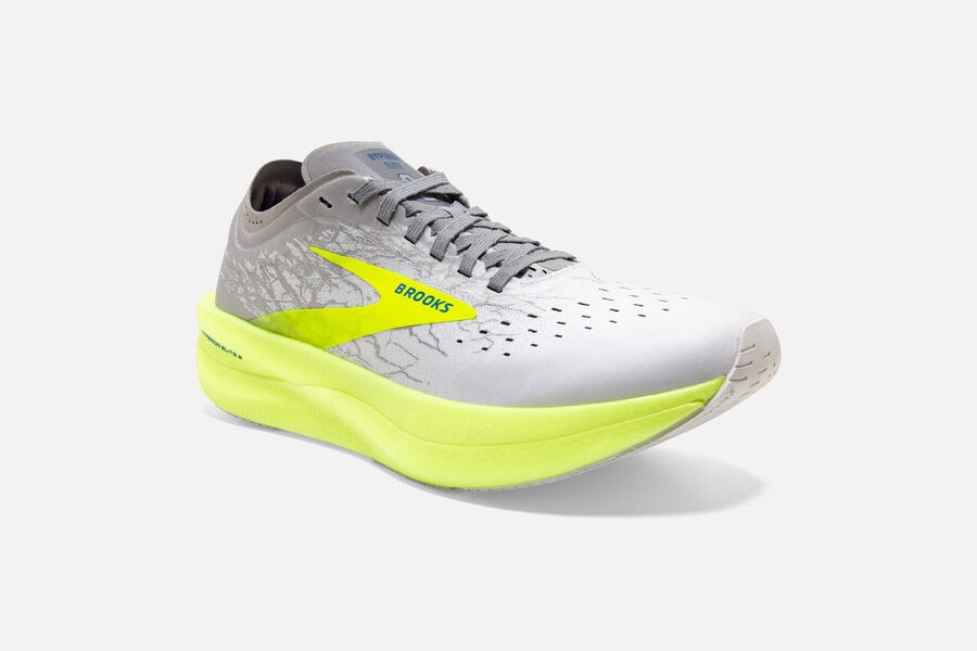 Hyperion Elite 2 Brooks Spikes Shoes NZ Mens - White/Grey/Green - HELCNI-140